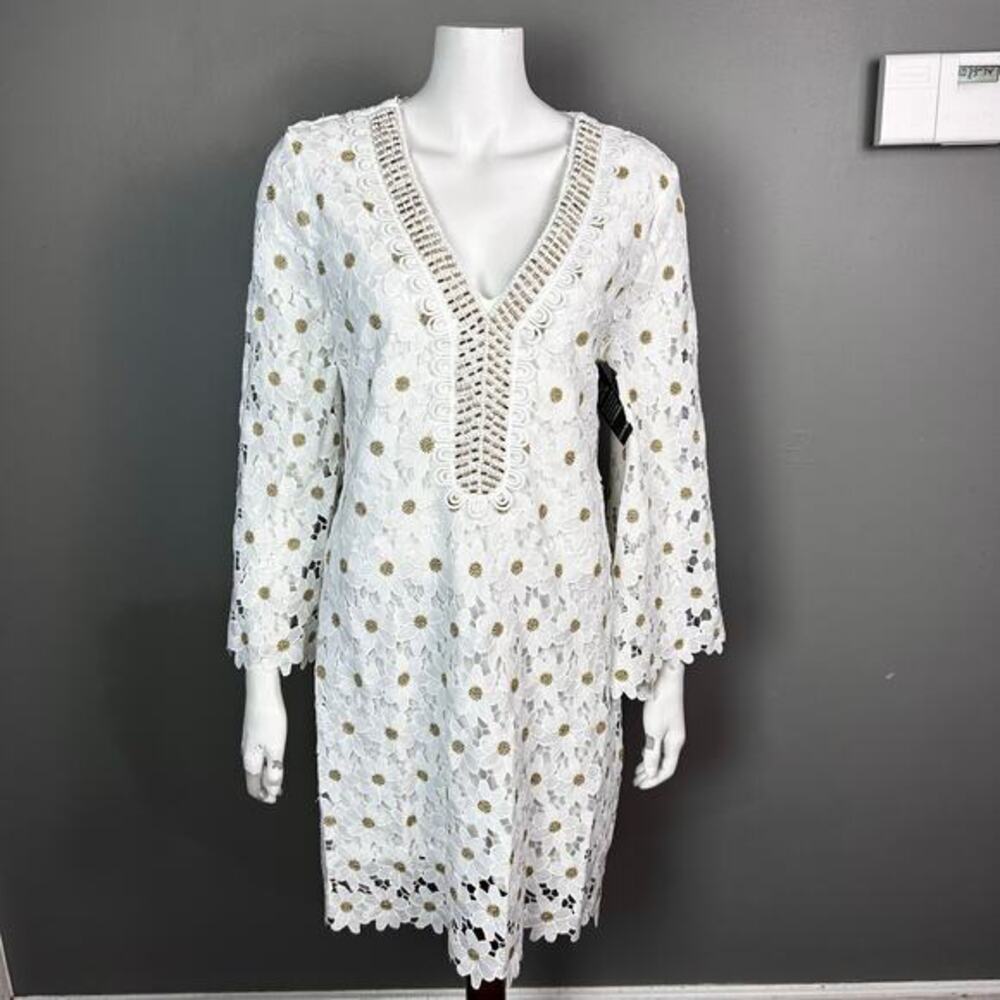 Boston Proper Dress Medium Beaded Floral Lace‎ Shift White Crochet Daisy NWT